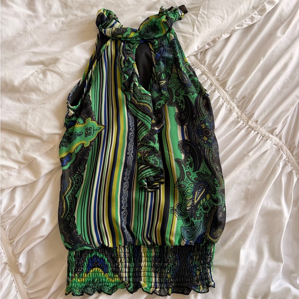 Green Paisley Striped Women's Top